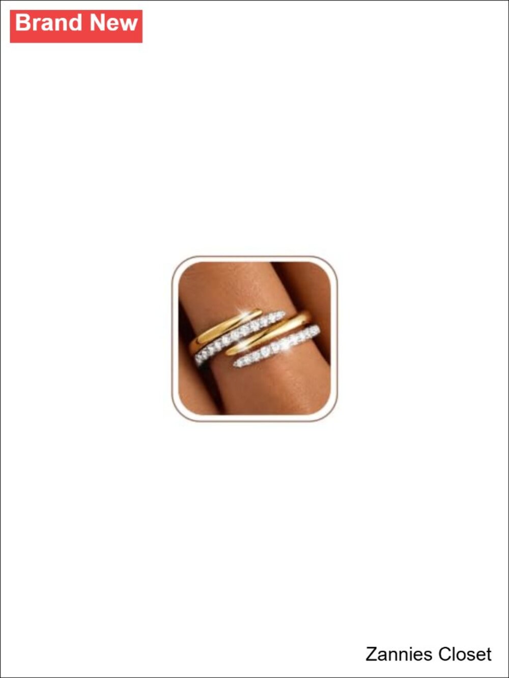 💍 14K Gold Plated Adjustable Stackable Ring Set Cubic Zirconia Size 7